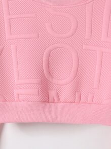 女孩字母圖案落肩袖運動衫和衛褲 - 藕粉色 - 查看 4