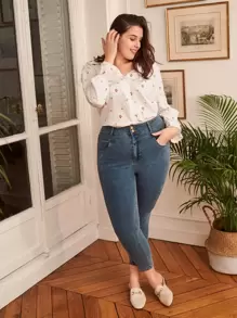 SHEIN Frenchy 大碼碎花荷葉袖襯衫 - 白色 - 查看 5