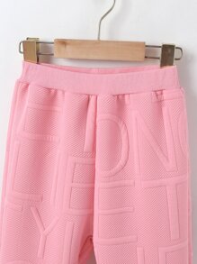 女孩字母圖案落肩袖運動衫和衛褲 - 藕粉色 - 查看 5