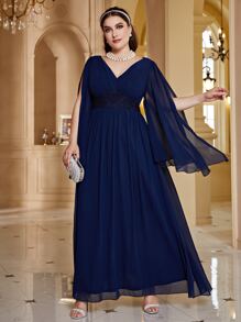 Modelyn Plus Split Sleeve Chiffon Prom Dress - Navy Blue - View 1