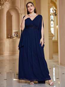 Modelyn Plus Split Sleeve Chiffon Prom Dress - Navy Blue - View 6