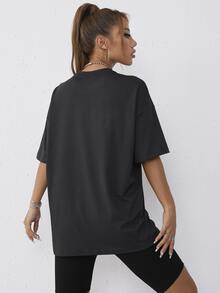 Áo thun nữ Lá thư Giải trí - màu đen - Xem 2