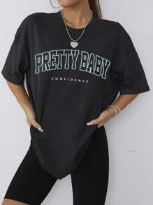 Áo thun nữ Lá thư Giải trí - màu đen - Xem 1