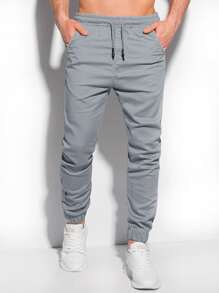 Manfinity Homme Hombres Pantalones de cintura con cordón con bolsillo oblicuo - Gris - Ver 1