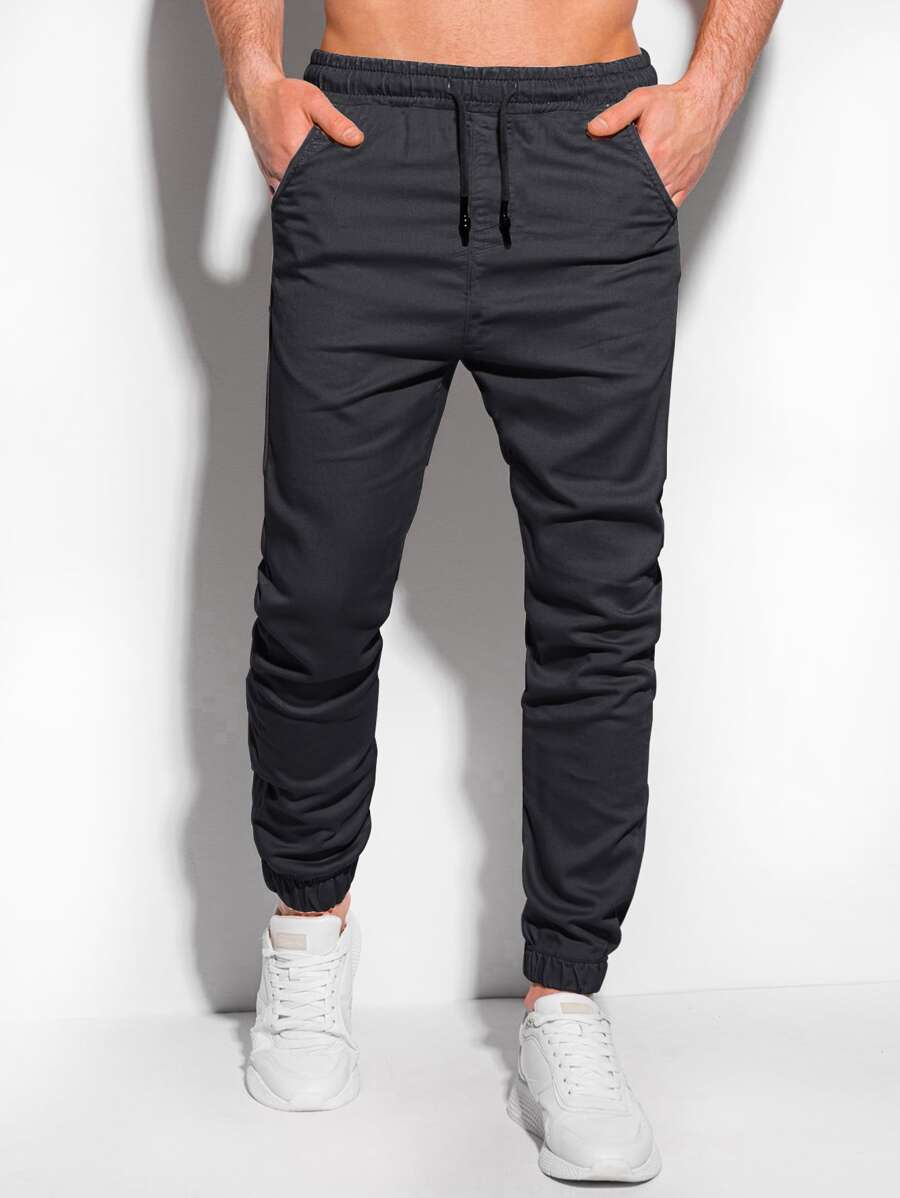 Manfinity Homme Hombres Pantalones de cintura con cordón con bolsillo oblicuo - Negro - Ver 1