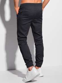 Manfinity Homme Hombres Pantalones de cintura con cordón con bolsillo oblicuo - Negro - Ver 2