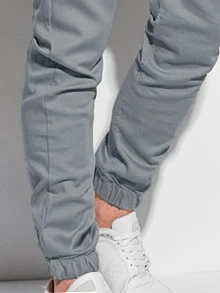 Manfinity Homme Hombres Pantalones de cintura con cordón con bolsillo oblicuo - Gris - Ver 4