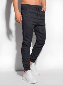 Manfinity Homme Hombres Pantalones de cintura con cordón con bolsillo oblicuo - Negro - Ver 4
