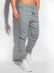 Manfinity Homme Hombres Pantalones de cintura con cordón con bolsillo oblicuo - Gris - Ver 5