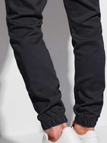 Manfinity Homme Hombres Pantalones de cintura con cordón con bolsillo oblicuo - Negro - Ver 5