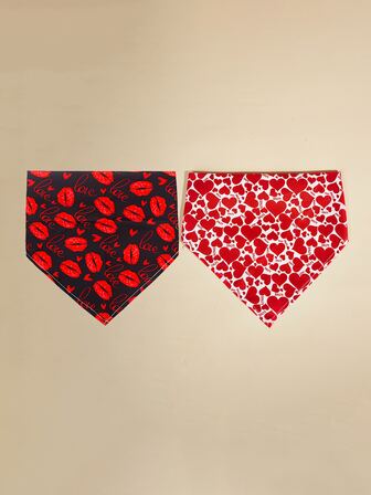 1 Set Valentine's Day Pet Bibs (1 Set = 1 White Heart + 1 Black Lip), Suitable For Cats And Dogs