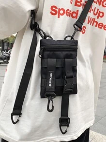 High School Students University Freshman multifunctional sling bag shoulder bag casual bag Mini Men Buckle Square Bag For Travel,College,Outdoors,Sports,Commute - Black - View 1