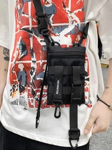 High School Students University Freshman multifunctional sling bag shoulder bag casual bag Mini Men Buckle Square Bag For Travel,College,Outdoors,Sports,Commute - Black - View 2