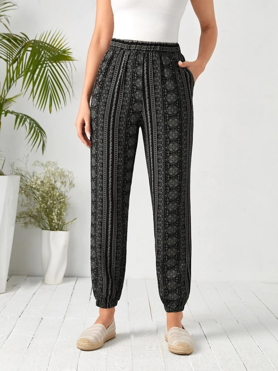 EMERY ROSE Paisley Print Carrot Trousers - Multicolor - View 1