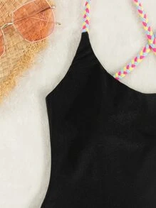 Plait Criss Cross One Piece Swimsuit - Black - View 3