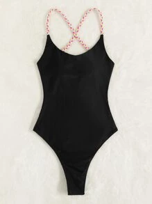 Plait Criss Cross One Piece Swimsuit - Black - View 4