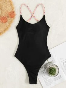 Plait Criss Cross One Piece Swimsuit - Black - View 6
