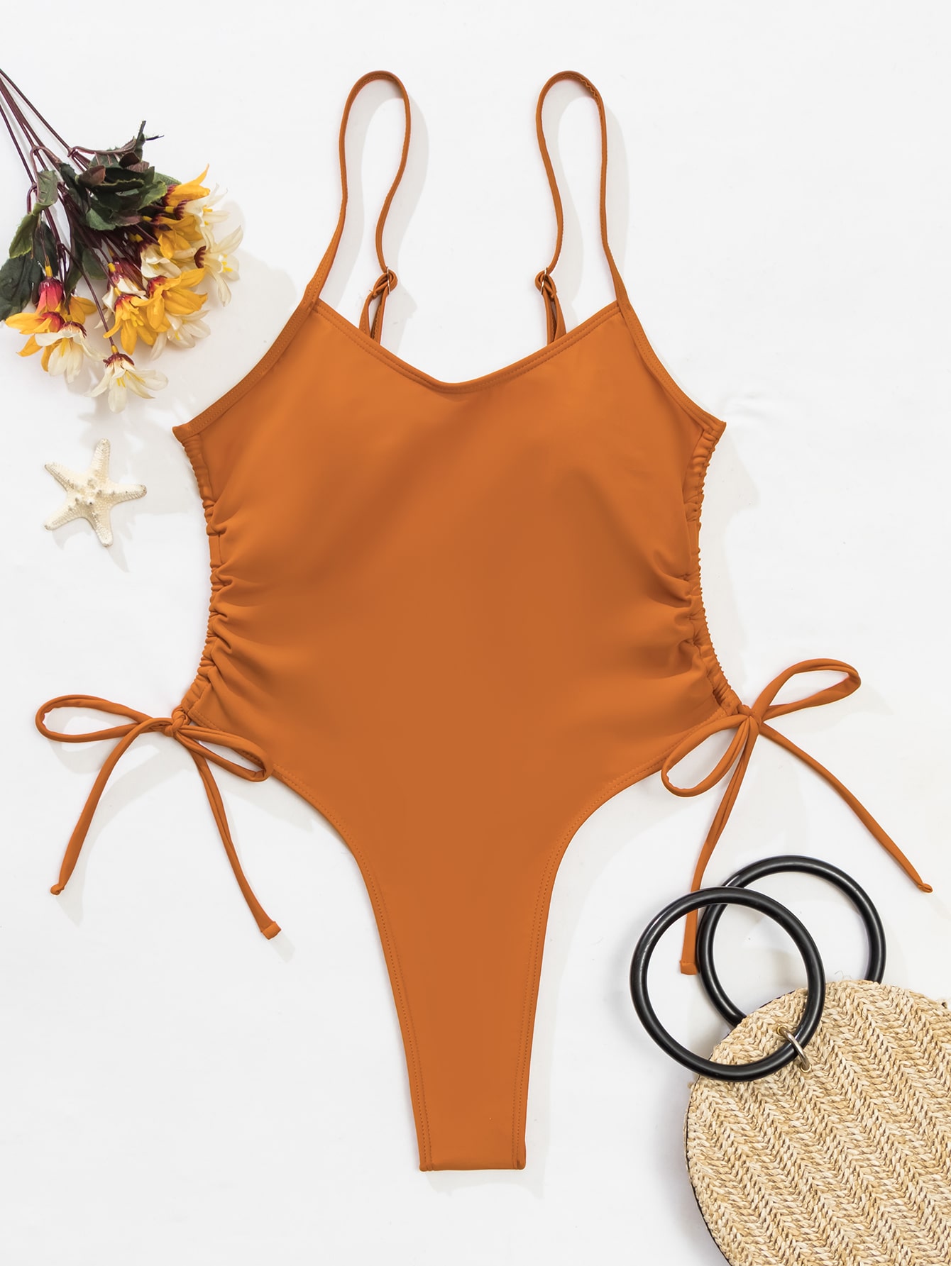 Solid Tie Side One Piece Swimsuit SHEIN USA