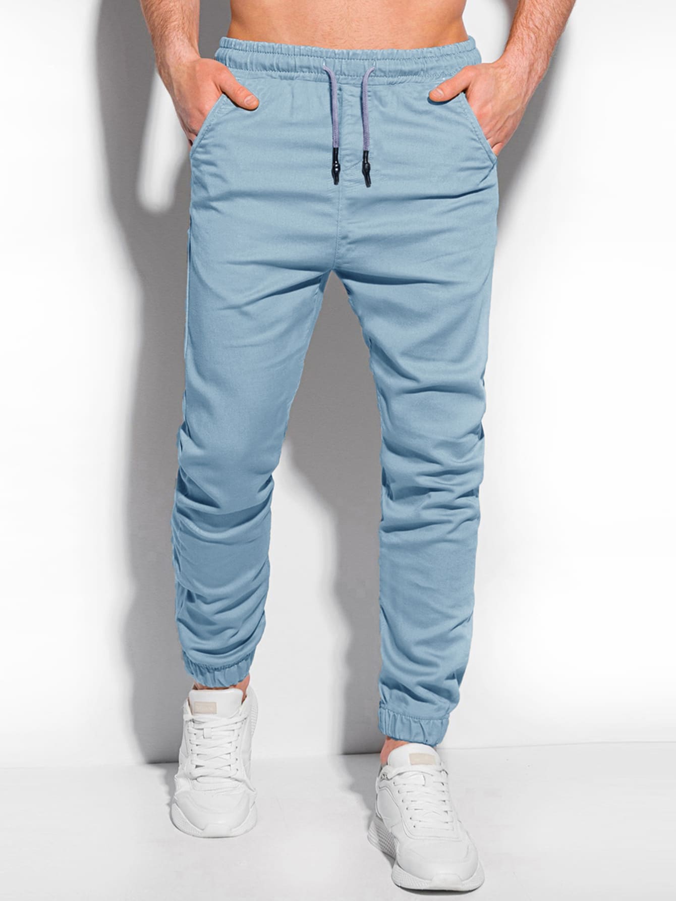 Manfinity Homme Men Drawstring Waist Slant Pocket Pants - Dusty Blue - View 1