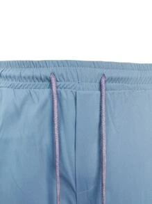 Manfinity Homme Men Drawstring Waist Slant Pocket Pants - Dusty Blue - View 3
