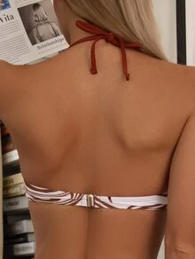 Top de bikini con escote halter y hebilla en estampado fluido, para vacaciones de verano en la playa - Multicolor - Ver 2