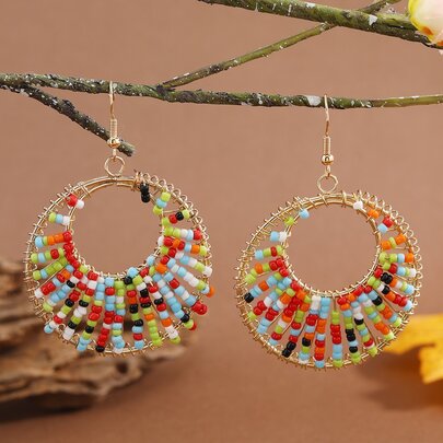 Color Block Round Drop Earrings