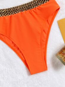 Bikini Con Cinta Con Estampado De Cadenas Para Playa De Verano - Naranja - Ver 3