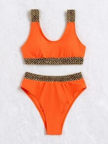 Bikini Con Cinta Con Estampado De Cadenas Para Playa De Verano - Naranja - Ver 4