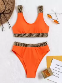 Bikini Con Cinta Con Estampado De Cadenas Para Playa De Verano - Naranja - Ver 5