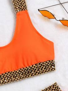 Bikini Con Cinta Con Estampado De Cadenas Para Playa De Verano - Naranja - Ver 6