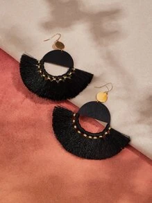 SHEIN VCAY Pendientes largos con diseño de fleco - Negro - Ver 4