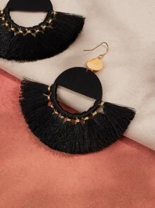 SHEIN VCAY Pendientes largos con diseño de fleco - Negro - Ver 3