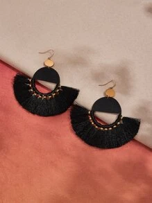 SHEIN VCAY Pendientes largos con diseño de fleco - Negro - Ver 5