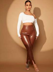 SHEIN SXY Asymmetrical Neck Crop Top - White - View 4