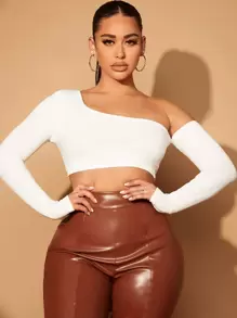 SHEIN SXY Asymmetrical Neck Crop Top - White - View 5