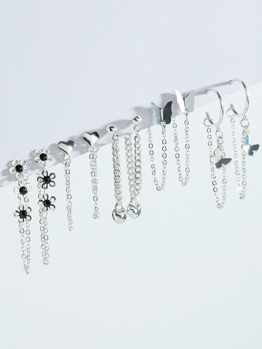 5pairs Butterfly Decor Earrings - Silver - View 1