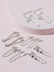 5pairs Butterfly Decor Earrings - Silver - View 2