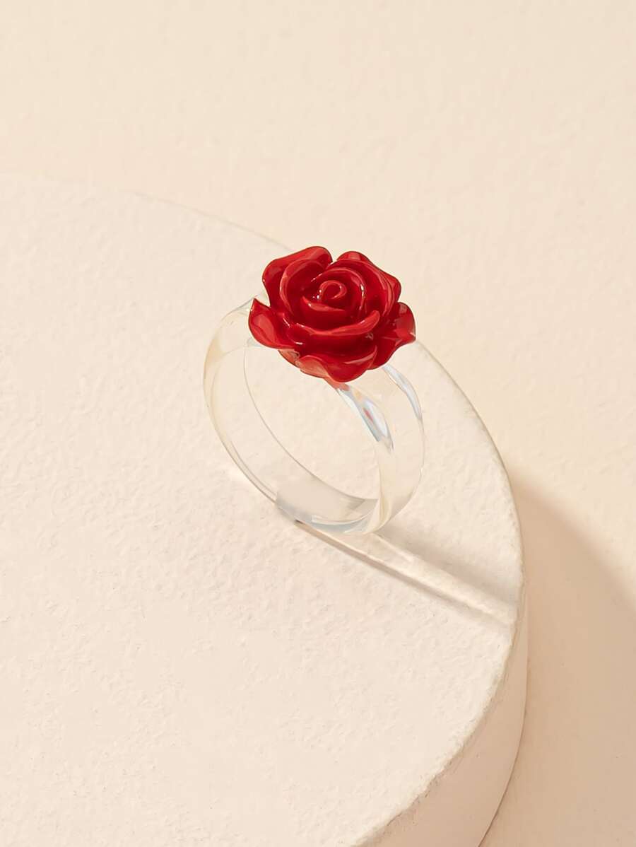 Rose Decor Ring - Red - View 1
