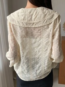 DAZY Swiss Dot Statement Collar Flounce Sleeve Blouse - Apricot - View 2