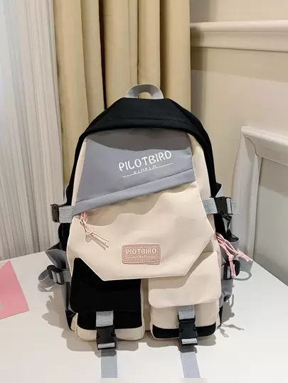 Pilotbird 轻便，商务休闲撞色多口袋女士背包，时尚百搭，适合高中生和大学生，适合少女、女大学生、新秀和白领人士，非常适合办公室、大学、工作、商务、通勤、户外、旅行、郊游学校背包、书包、学校背包、返校、大背包、大容量，适合少女、女大学生，非常适合返校、大学、初中、高中、返校笔记本电脑包和保护套