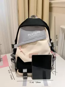 Pilotbird 轻便，商务休闲撞色多口袋女士背包，时尚百搭，适合高中生和大学生，适合少女、女大学生、新秀和白领人士，非常适合办公室、大学、工作、商务、通勤、户外、旅行、郊游学校背包、书包、学校背包、返校、大背包、大容量，适合少女、女大学生，非常适合返校、大学、初中、高中、返校笔记本电脑包和保护套 - 黑與白 - 查看 8