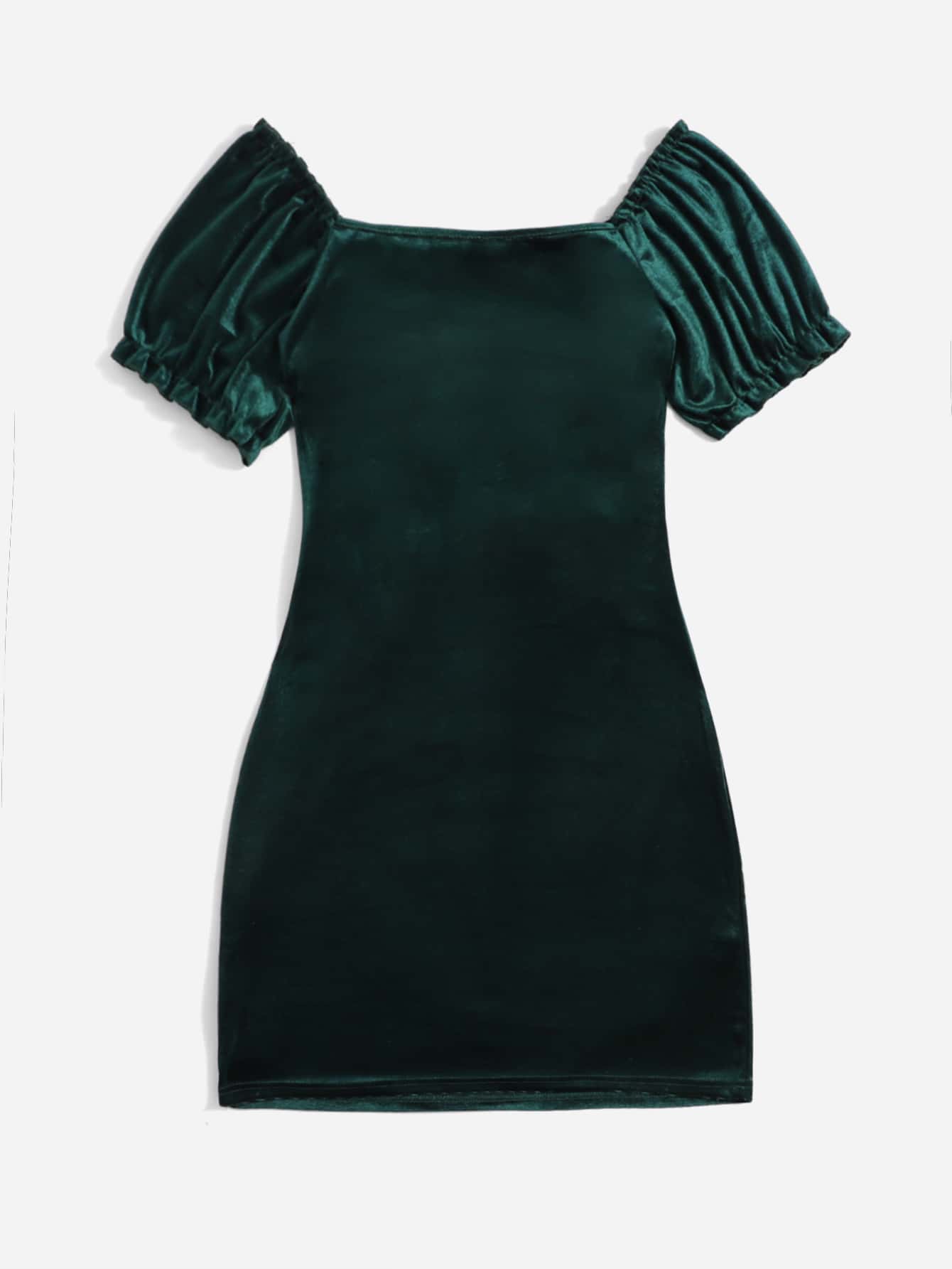 Our Solid Velvet Ruched Cut Out Puff Sleeve Dress is such a vibe - ROMWE