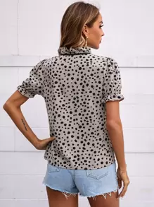 SHEIN Clasi Allover Print Tie Neck Frill Trim Top - Multicolor - View 2