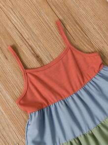 Toddler Girls Color Block Ruffle Hem Cami Dress
