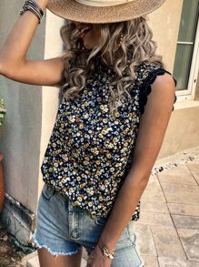 SHEIN Unity Blusa con estampado floral con encaje - Multicolor - Ver 4