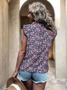 Ditsy Floral Ruffle Trim Blouse - Multicolor - View 2
