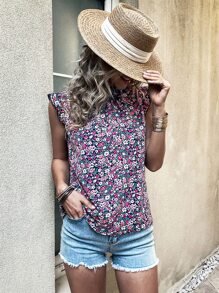 Ditsy Floral Ruffle Trim Blouse - Multicolor - View 4