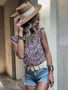 Ditsy Floral Ruffle Trim Blouse - Multicolor - View 6