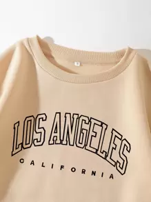 SHEIN EZwear Áo nỉ Đồ họa Chữ cái Lót nhiệt - Màu be - Xem 5