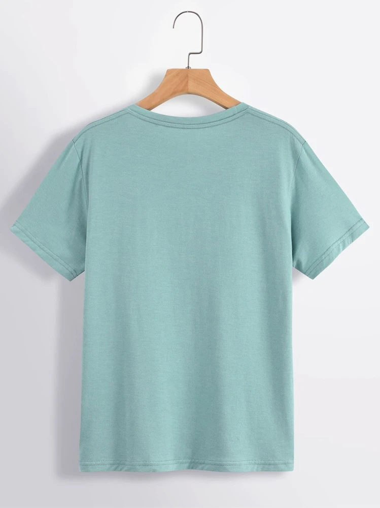 SHEIN Essnce Solid Round Neck Short Sleeve Tee - Cadet Blue - View 2